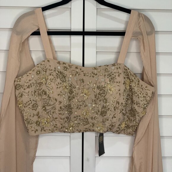 NWT - Beige Lehenga Set With Floral Sequin Cutdana Hand Embroidered Blouse - L - Picture 2 of 16